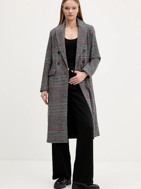 Desigual płaszcz z dodatkiem wełny CAPUCHA CHECK kolor szary 25WWEW13 - zdjęcie produktu nr 2