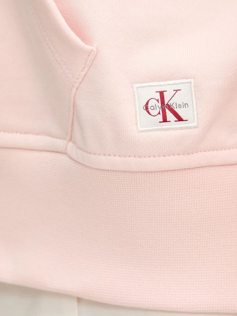 Calvin Klein Jeans bluza bawełniana damska kolor pomarańczowy z kapturem gładka LV047C216G