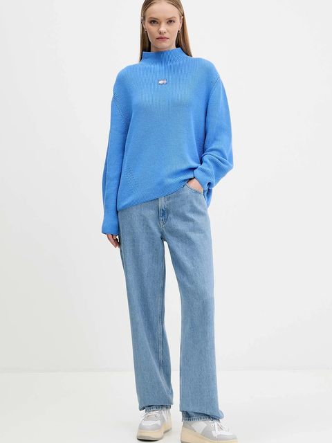 Tommy Jeans sweter bawełniany damski kolor niebieski z półgolfem DW0DW21676 - zdjęcie produktu nr 2