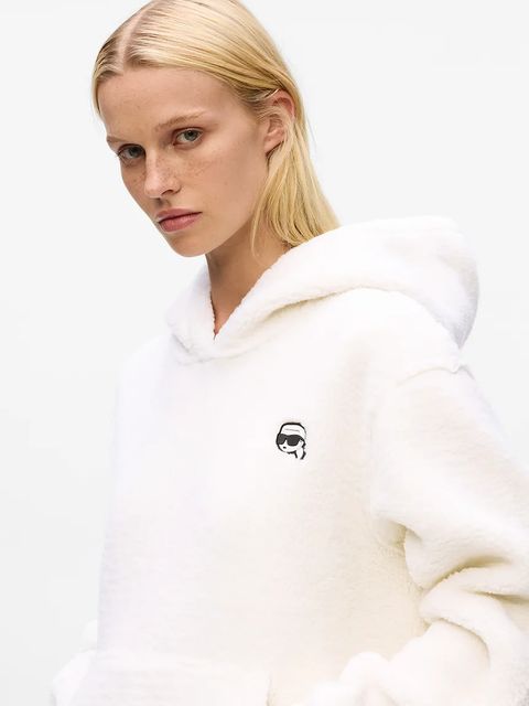 Karl Lagerfeld bluza IKON damska kolor beżowy z kapturem gładka A4W20047