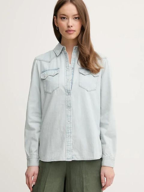 United Colors of Benetton koszula jeansowa damska kolor niebieski regular z kołnierzykiem klasycznym - zdjęcie produktu nr 1