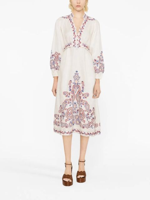 ZIMMERMANN Devi floral-embroidery midi dress - Neutrals