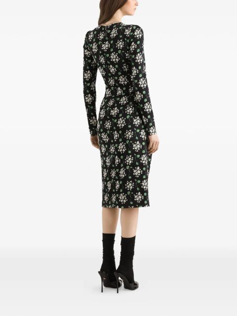 Dolce & Gabbana geranium bouquets-print charmeuse dress - Black