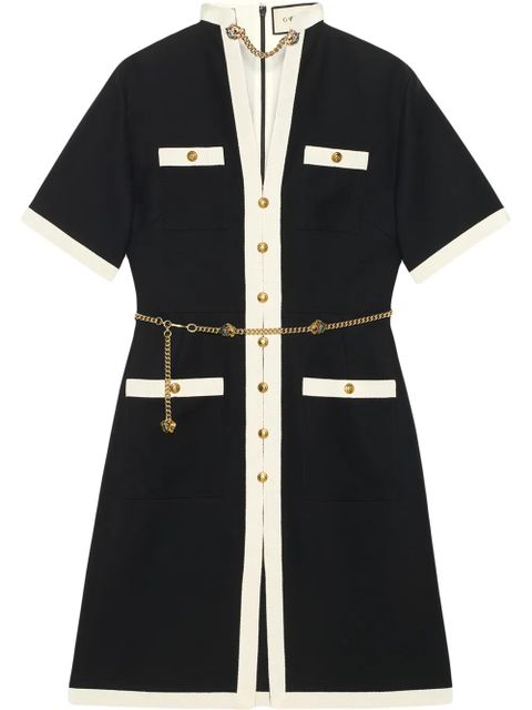 Gucci Short wool silk dress with chain belt - Black