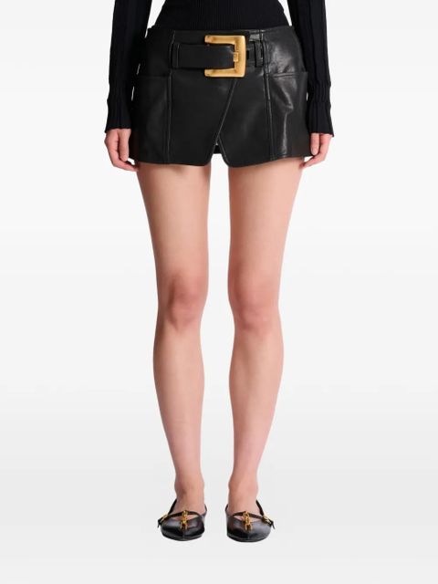 Balmain belted leather mini skirt - Black