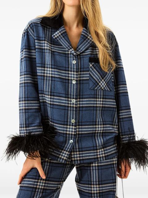 Sleeper checked feather-trimmed pajama - Blue
