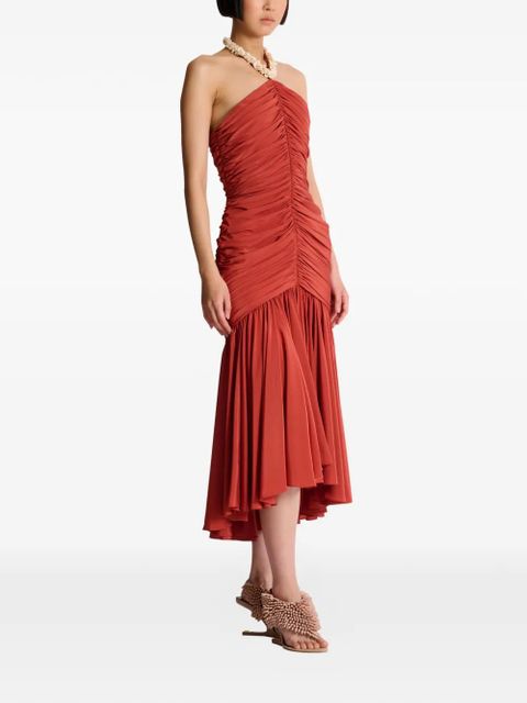 Balmain ruched halterneck midi dress - Red
