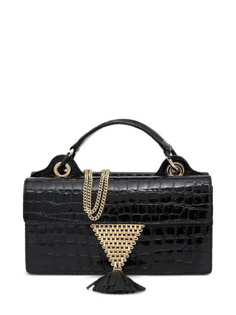 Aquazzura Downtown 24/7 croc-embossed tassel tote bag - Black - zdjęcie produktu nr 1