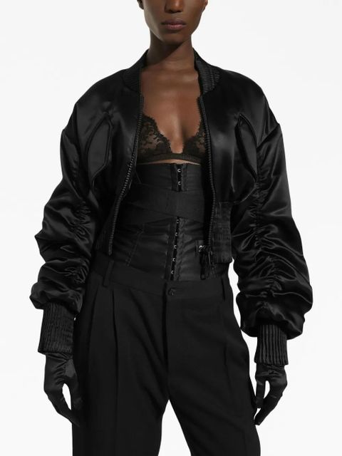 Dolce & Gabbana satin zip-up cropped jacket - Black
