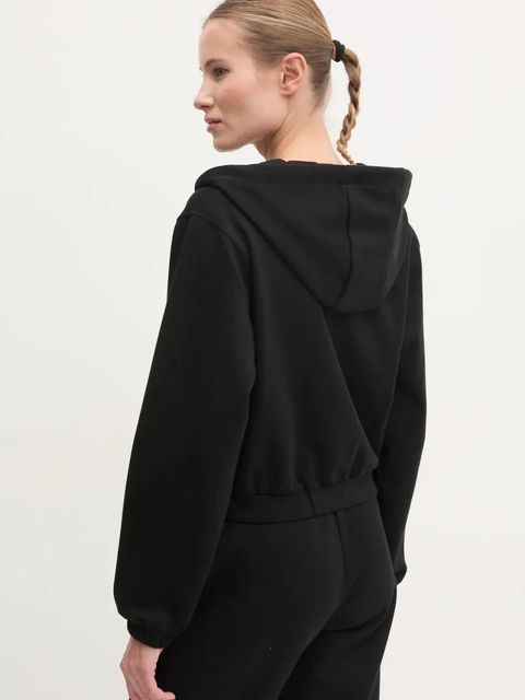 Guess bluza ROBERTA damska kolor czarny z kapturem z aplikacją V5RQ20 KC3D2