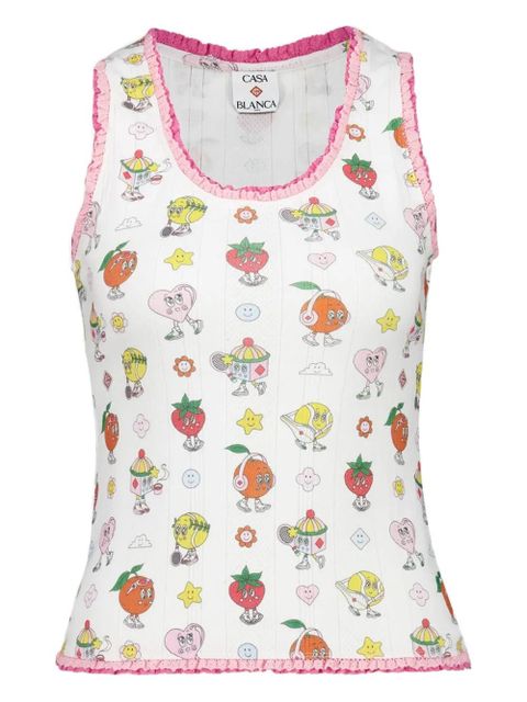 Casablanca frill-trim printed tank top - White - zdjęcie produktu nr 1