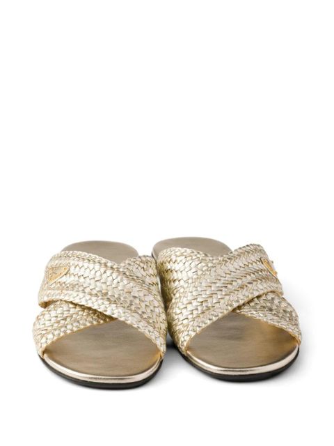 Prada woven leather crisscross slides - Gold
