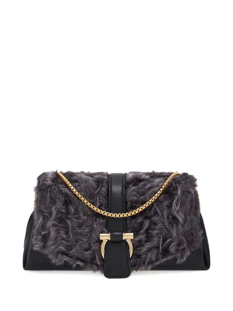 Ferragamo small shearling-front clutch bag - Black - zdjęcie produktu nr 1