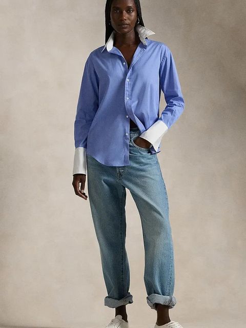 Polo Ralph Lauren koszula bawełniana damska kolor niebieski relaxed z kołnierzykiem klasycznym 211891426