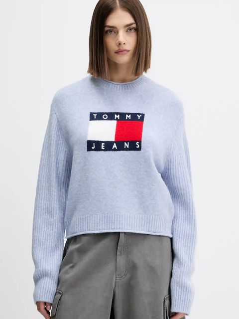 Tommy Jeans sweter z dodatkiem wełny damski kolor różowy lekki DW0DW21782