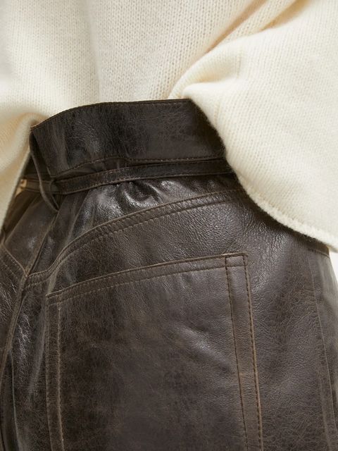 Day Birger et Mikkelsen spodnie skórzane Elijah damskie kolor brązowy szerokie high waist DAY65243578