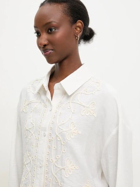 Answear.LAB koszula z lnem damska kolor beżowy relaxed z kołnierzykiem klasycznym