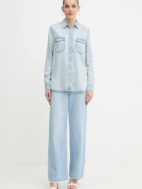 Guess koszula WESTERN damska kolor niebieski regular z kołnierzykiem klasycznym W5YH33 D4N61