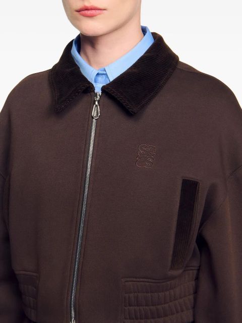 SANDRO zip-up embroidered sweatshirt - Brown