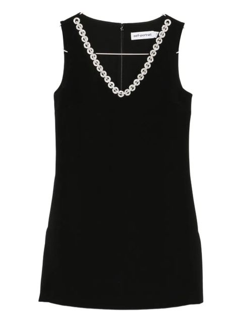 Self-Portrait crystal-embellished V-neck dress - Black