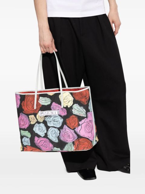 Marni floral-print tote bag - Black