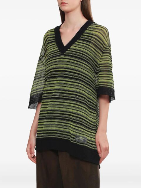 GANNI striped v-neck T-shirt - Black - zdjęcie produktu nr 2