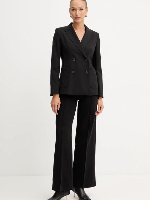 Weekend Max Mara marynarka wełniana ORNATI kolor czarny dwurzędowa gładka 2525046012600