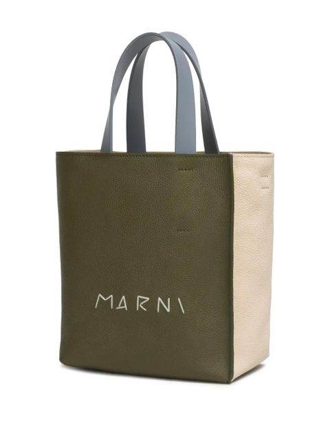 Marni logo-printed leather tote bag - Green