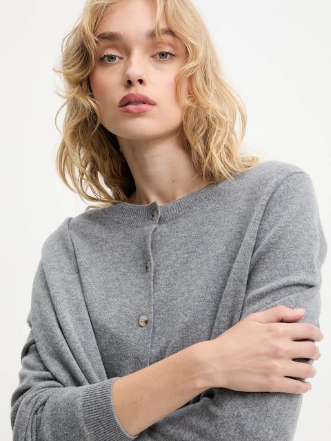 Answear.LAB kardigan z wełny merino z szalem damski kolor szary lekki