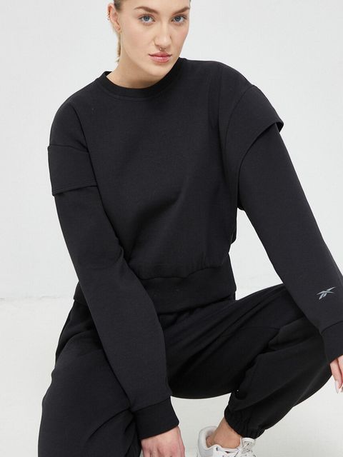 Reebok bluza damska kolor czarny gładka - zdjęcie produktu nr 1