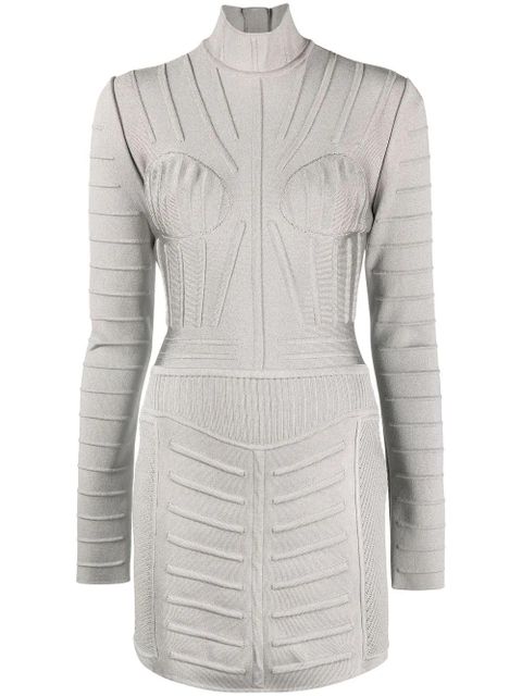 Balmain ribbed long-sleeve mini dress - Grey - zdjęcie produktu nr 1