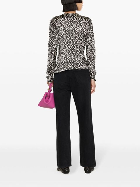 GANNI graphic-print silk blouse - Black