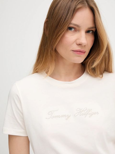 Tommy Hilfiger t-shirt bawełniany damski kolor beżowy WW0WW47210