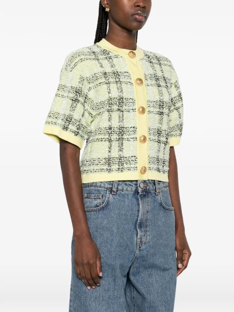 Balmain buttoned check tweed cardigan - Yellow
