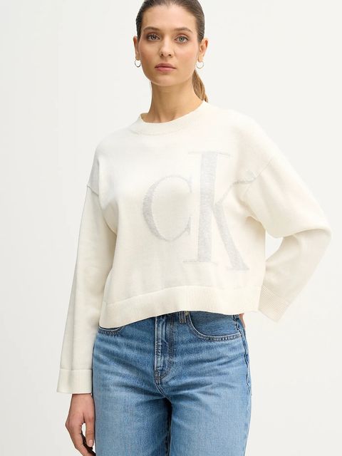 Calvin Klein Jeans sweter bawełniany damski kolor beżowy LV047E304G - zdjęcie produktu nr 1