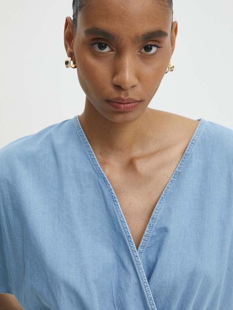 Answear.LAB bluzka jeansowa damska kolor niebieski gładka