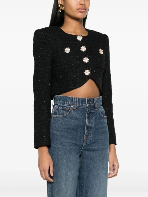 Self-Portrait cropped bouclé jacket - Black - zdjęcie produktu nr 2