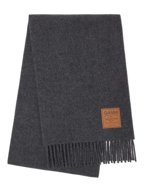 GANNI logo-patch fringed scarf - Grey - zdjęcie produktu nr 1
