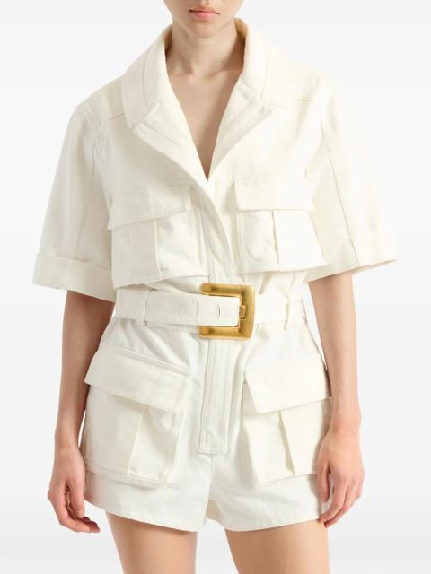 Balmain belted denim playsuit - White