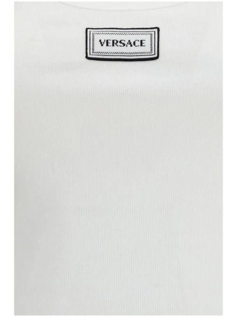 Versace logo-patch ribbed tank top - White