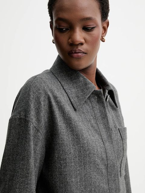 Marc O'Polo kurtka koszulowa z dodatkiem wełny kolor szary przejściowa oversize 510023774127 - zdjęcie produktu nr 2