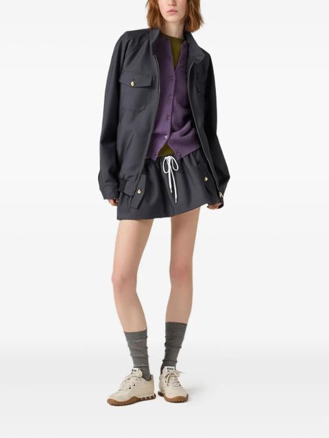 Miu Miu Bonded logo-detail drawstring skirt - Blue