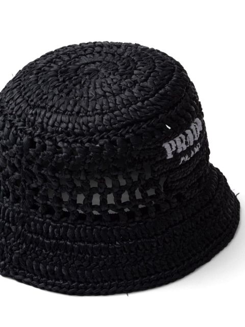 Prada logo-jacquard crochet bucket hat - Black