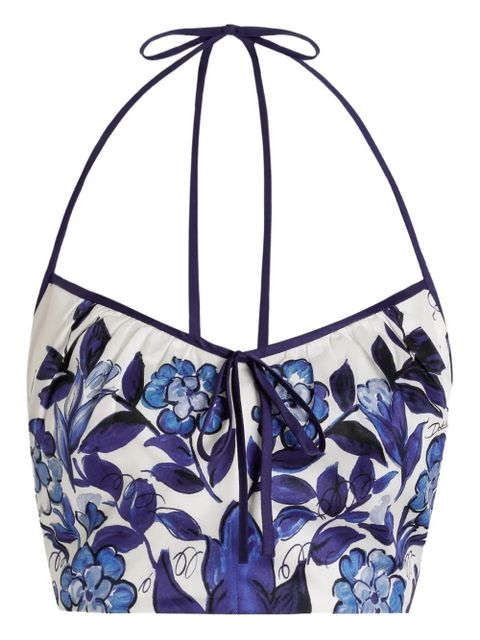 Dolce & Gabbana Majolica-print cotton satin top - White - zdjęcie produktu nr 1