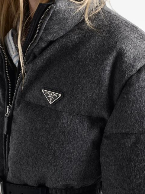 Prada belted logo-plaque down jacket - Blue