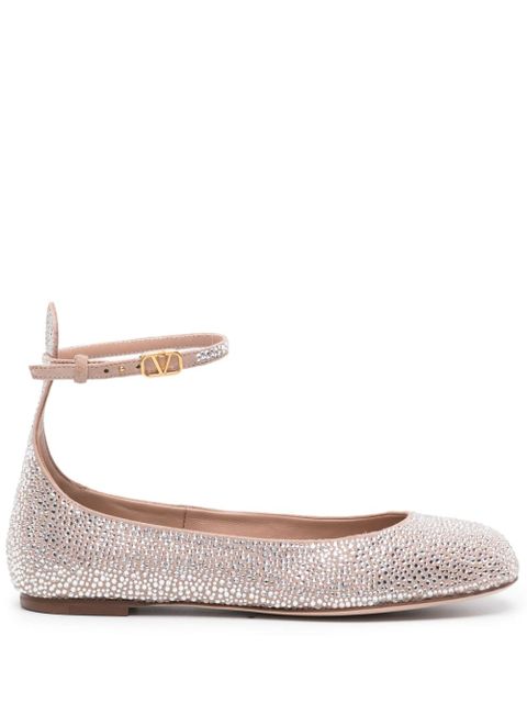 Valentino Garavani crystal-embellished leather ballerina shoes - Silver - zdjęcie produktu nr 1