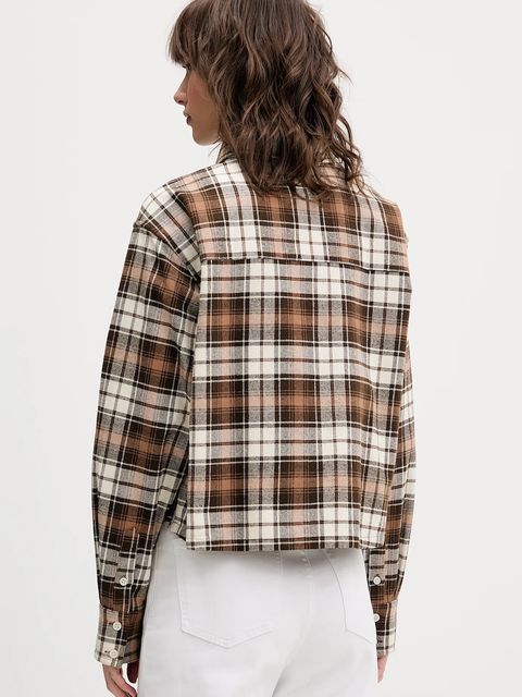 Guess Jeans koszula bawełniana damska kolor brązowy relaxed z kołnierzykiem klasycznym W5BH39 WGMH1