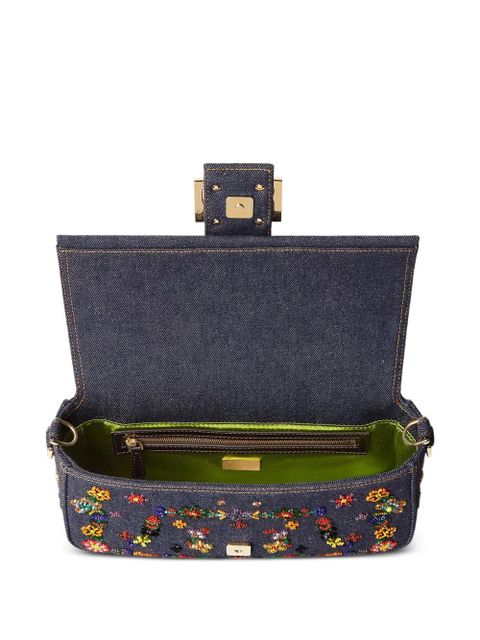 FENDI medium Baguette floral-motif shoulder bag - Blue