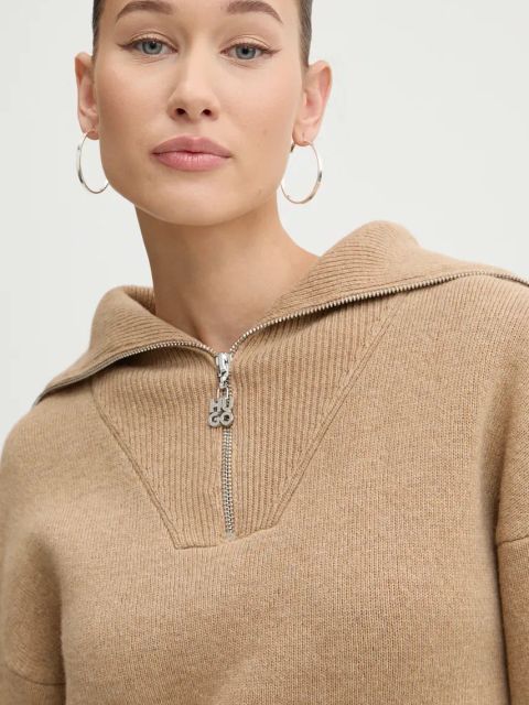 HUGO sweter z domieszką wełny damski kolor beżowy 50522545