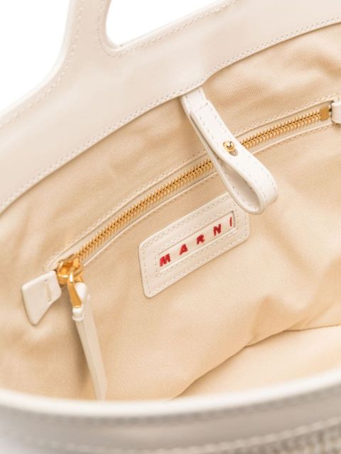 Marni logo-embroidered interwoven tote bag - White